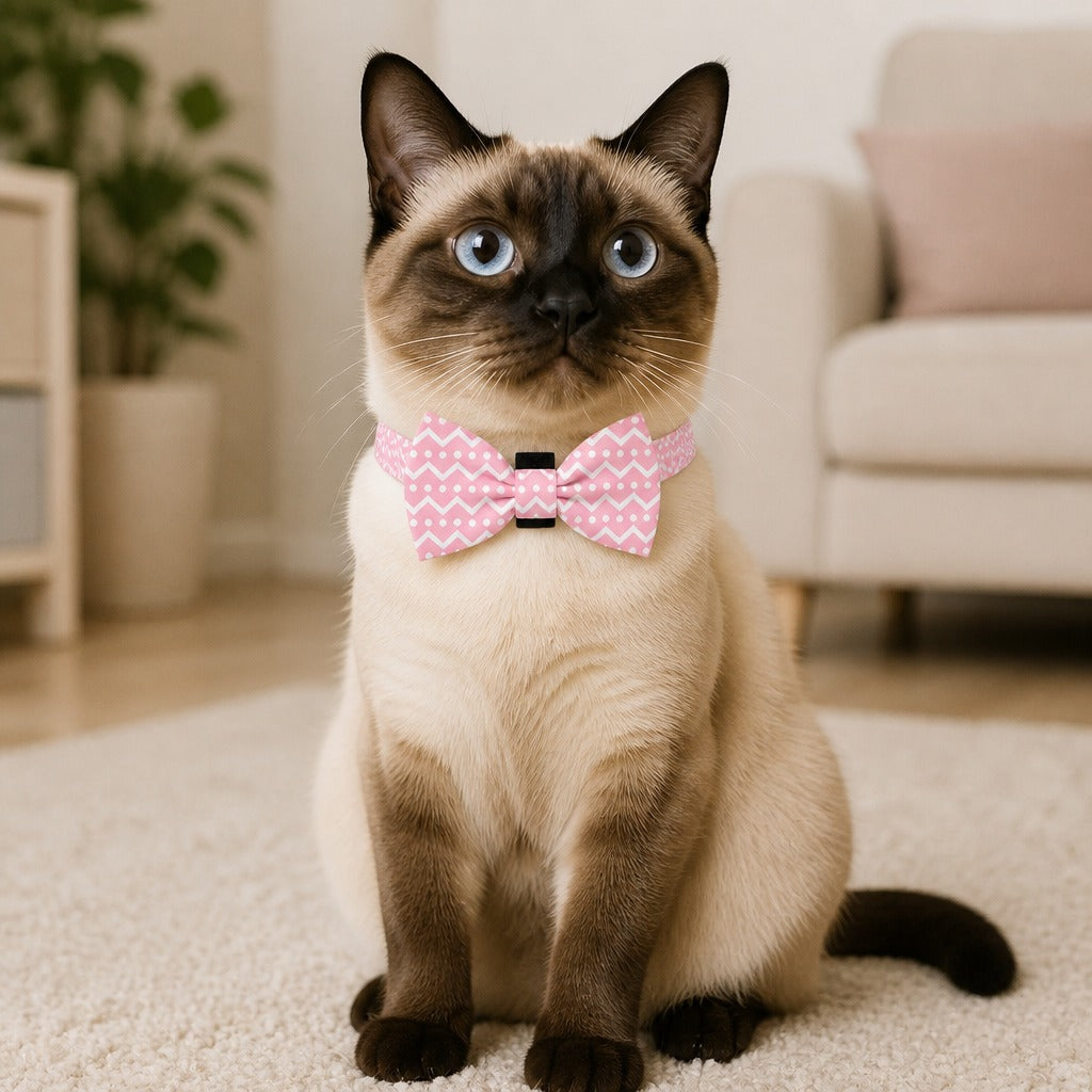 Pink Zig-Zag & Polka Dot Bow Tie