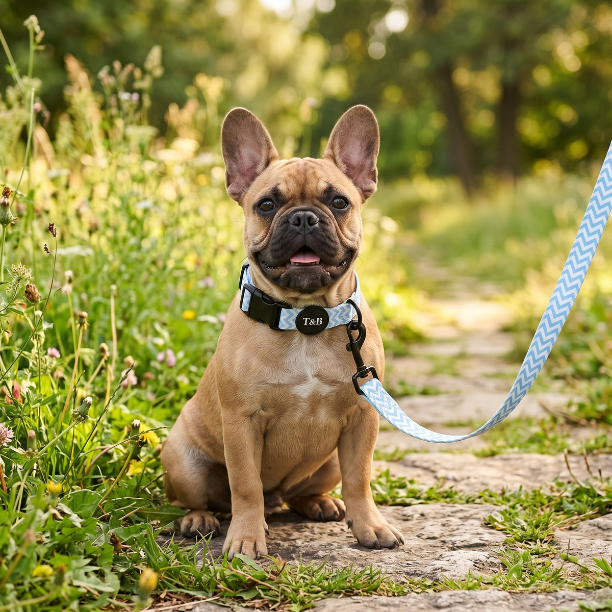 Sky Blue Chevron Collar & Lead Bundle